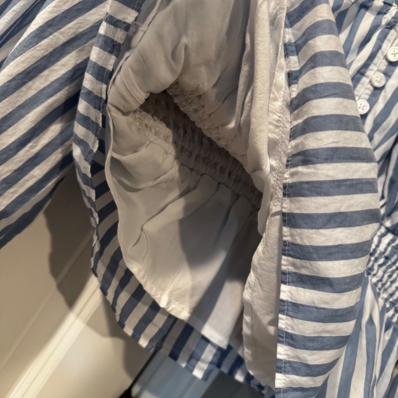 J. Crew V-neck Smocked Waist Top, Size extra small, black and white stripes - Picture 7 of 12